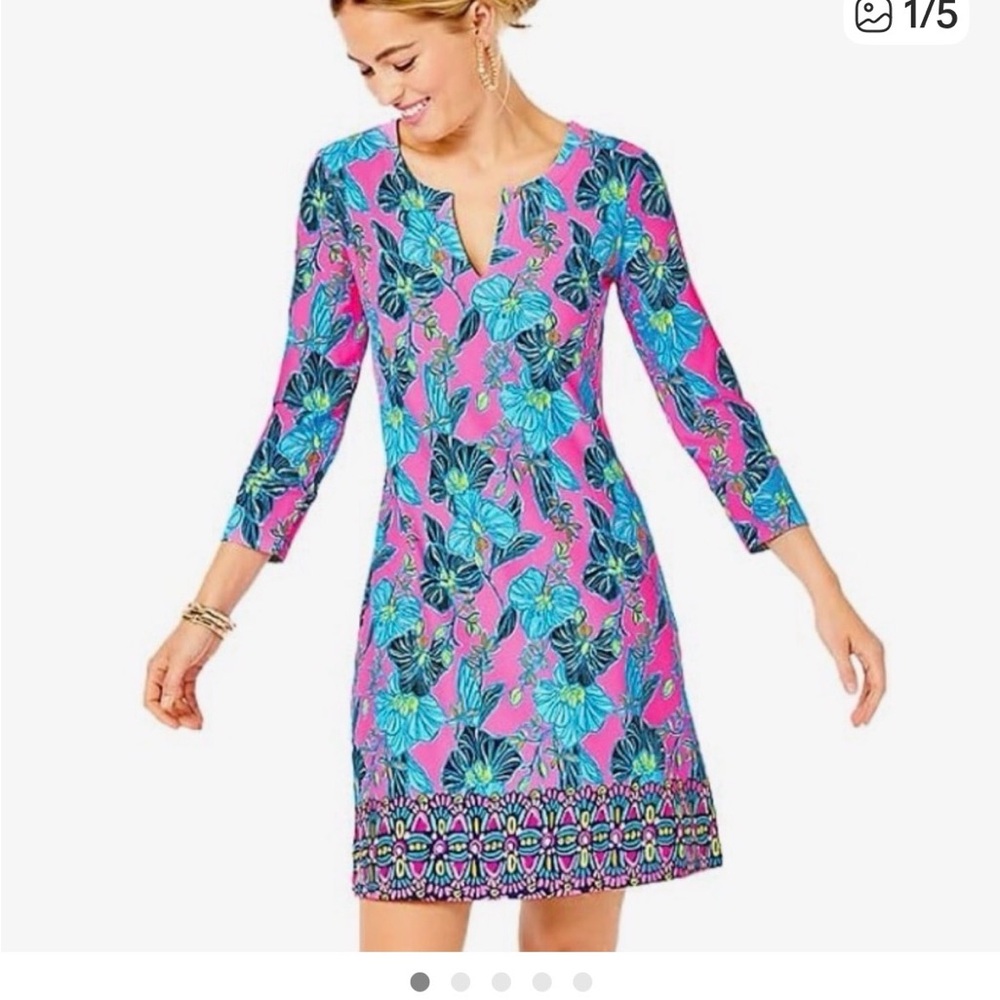 Lilly Pulitzer Pink Floral Shift Dress with Blue & Green Accents